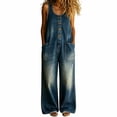 thumbnail image 2 of Zormilly Denim Overalls for Women Button Front Wide Leg Jeans Jumpsuits with Pockets Fashion Baggy Jeans Bib Overalls, S-3XL, 2 of 5