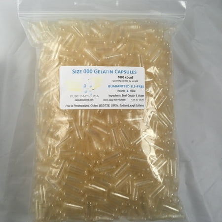 000 Capsules - PurecapsUSA - Clear Empty Gelatin Capsules - Size 000