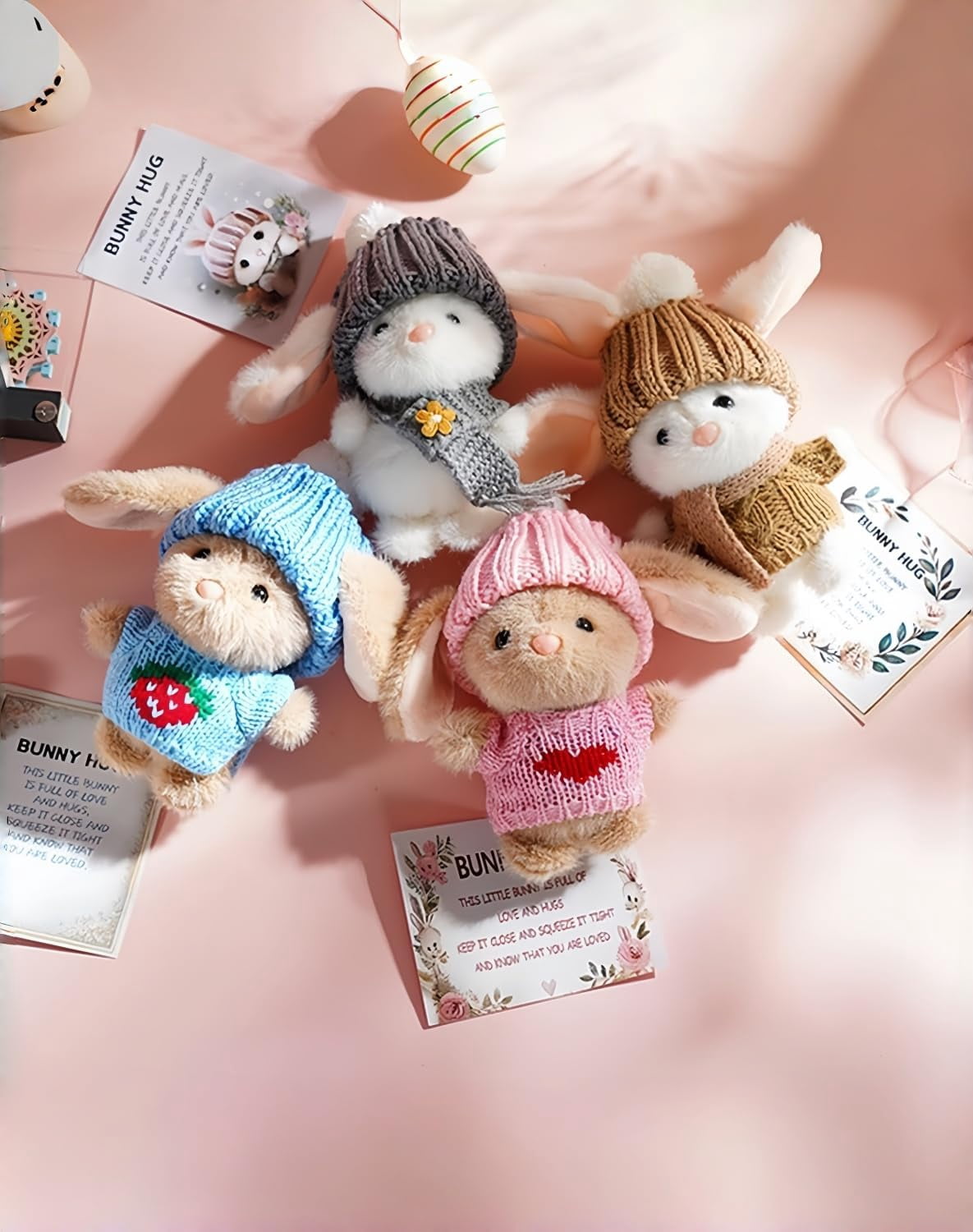 4PC Handmade Mini Bunny Hug Cute Easter Gift with Card, 2026 New Soft Plush Rabbit Mini Bunny Hugs in Box, Easter Basket Bunny Stuffer, Easters Basket Essentials Gifts