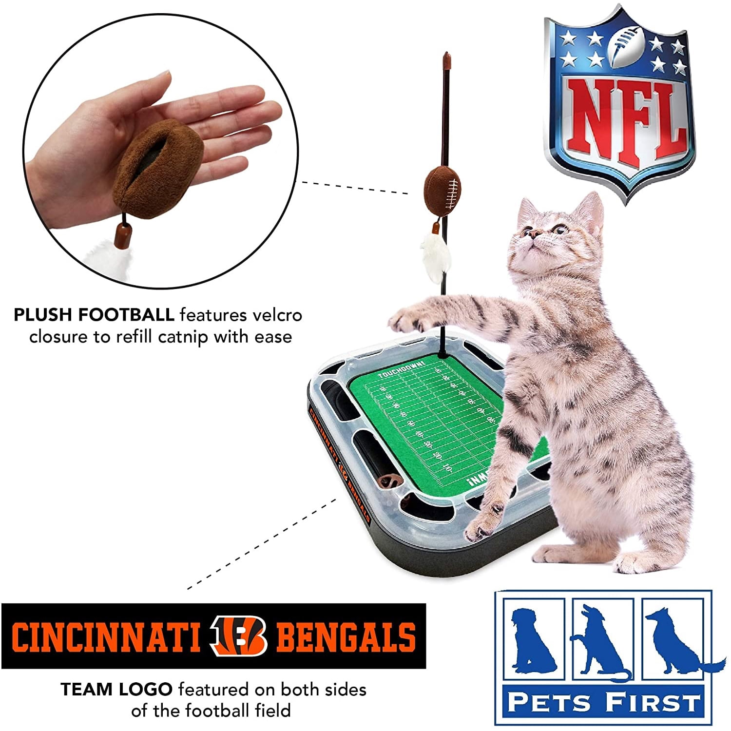 NFL Cincinnati Bengals CAT Scratcher Toy with Catnip Plush & Feather Cat and Kitty Toy