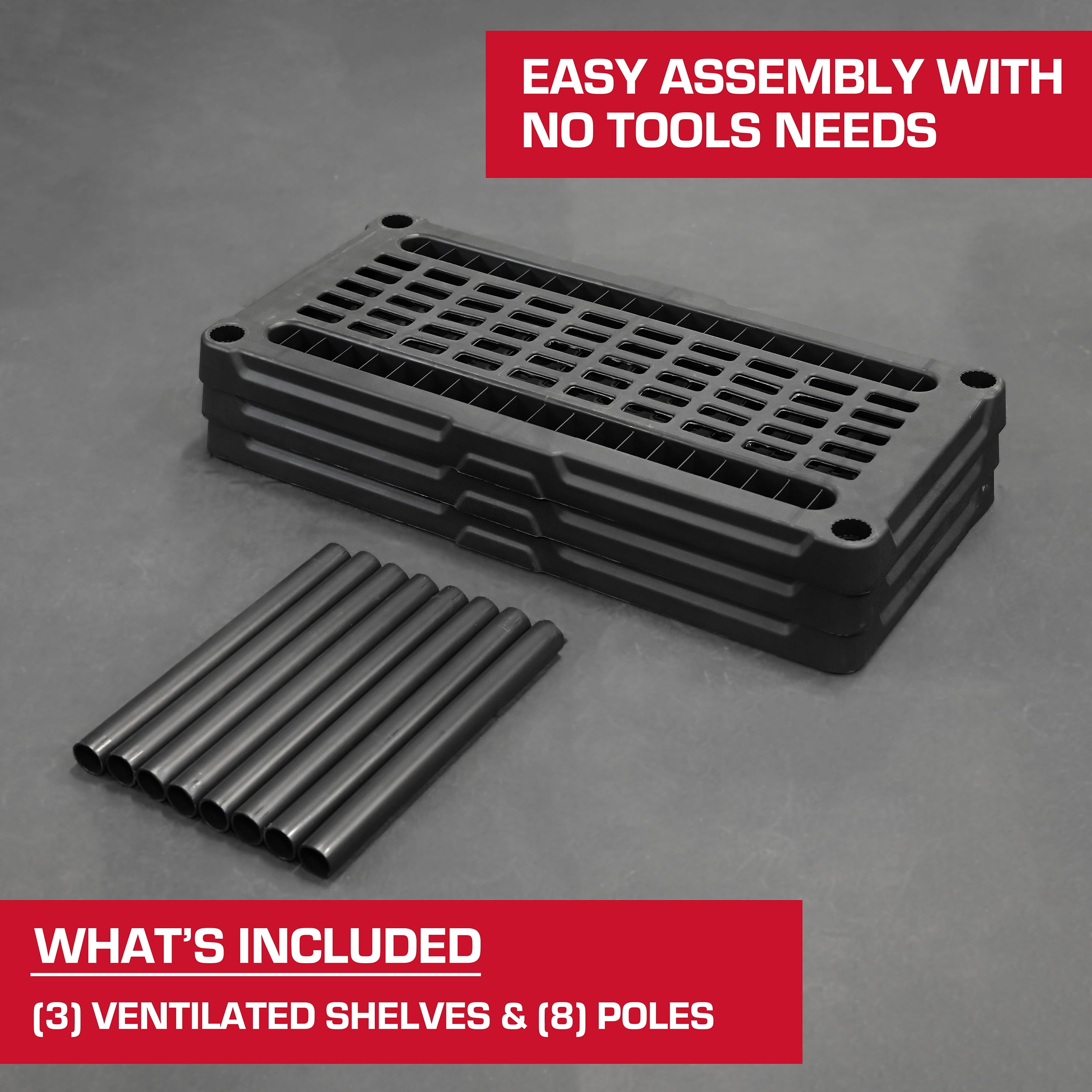 Hyper Tough 3 Shelf Black Plastic Storage Shelf, 36" W x 18" D x 36.2" H, Holds up to 450 lb Total Capacity