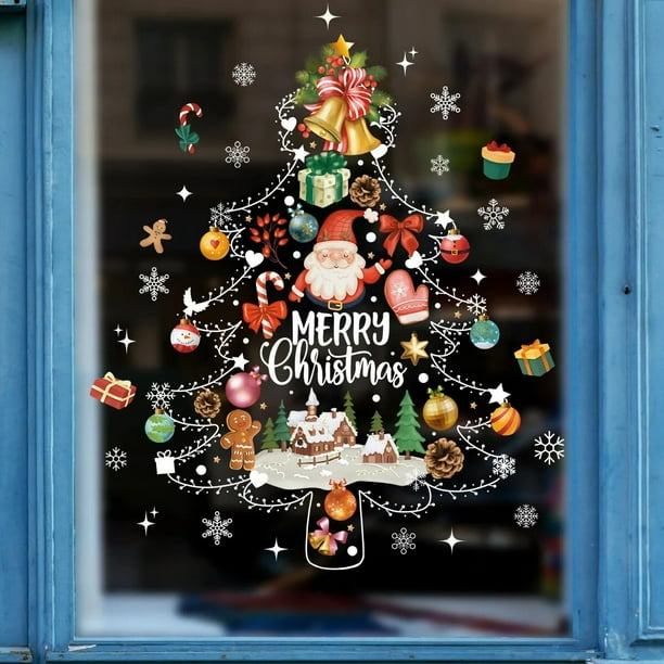 Pegatinas navideñas para pared y ventana, calcomanías para decoración del hogar, regalos de Navidad, 2024, 2023