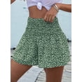 thumbnail image 5 of Katigan Boho Floral High Waist Drawstring Skorts for Women - Summer Ruffle Flowy Skirts Green XL, 5 of 6