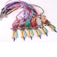 thumbnail image 4 of Flmtop Boho Ribbon Colorful Parrot Feather Rhinestone Lady Sweater Statement Necklace, 4 of 10