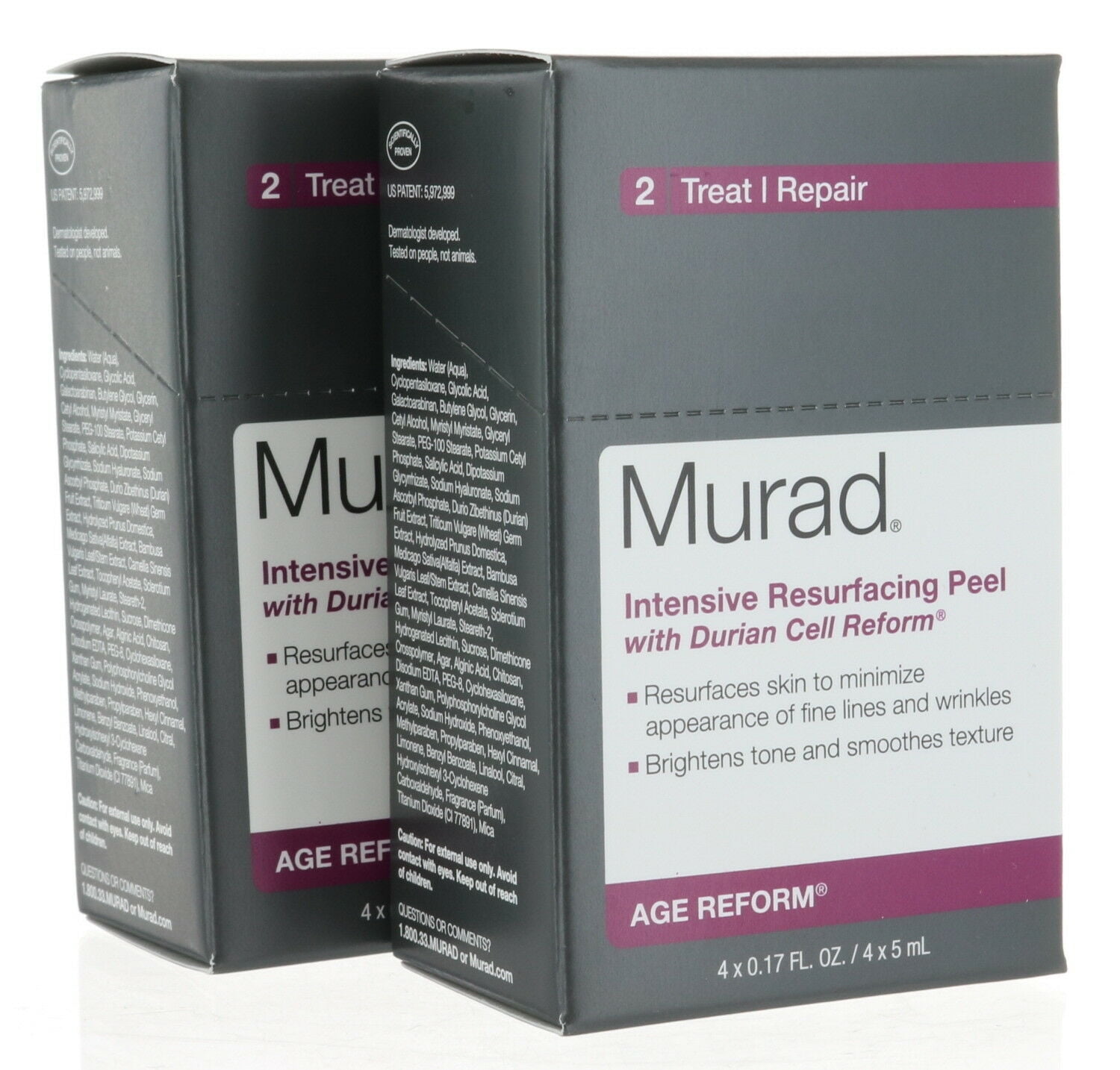 2 Pack of 4  Murad Intensive Age Reform, Resurfacing Peel With Durian Cell Reform (0.17 Oz. each x 8)