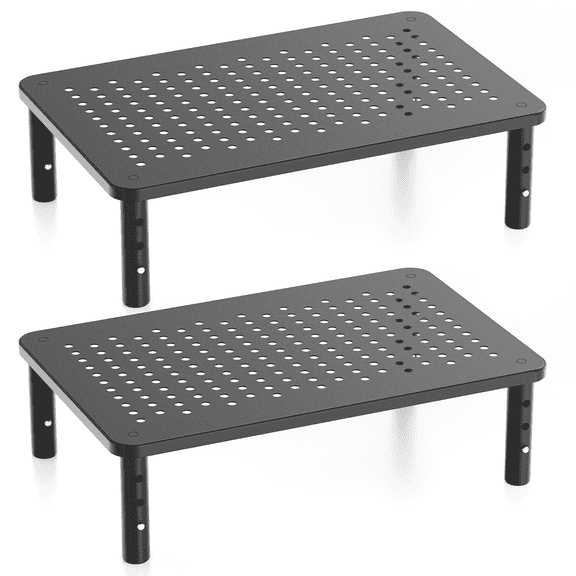 Canyora Computer Monitor Stand Riser for Desk, 3 Height Adjustable PC Laptop TV Desktop Monitor Stand, Metal Short Printer Table, Stand Riser for Desk, Office Desk Organizers and Accessories, 2 Pack