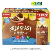 Carnation Breakfast Essentials Nutritional Drink, Rich Milk Chocolate, 10 g Protein, 12 - 8 fl oz Cartons