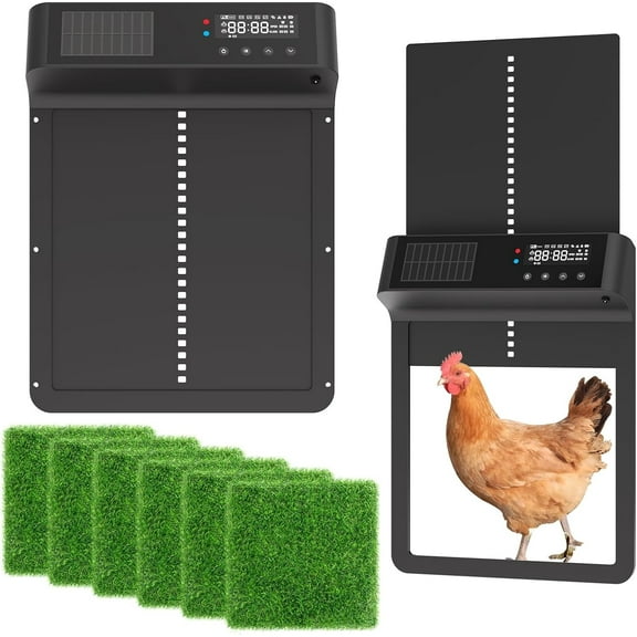 AYAOQIANG Solar-Powered Automatic Chicken Coop Door with Timer & Light Sensor , Easy-to-Install Habitat SuppliesAluminum & Waterproof Electric Coop Door for Chickens Ducks Farms