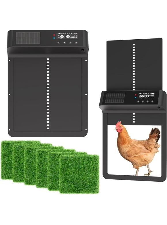 AYAOQIANG Solar-Powered Automatic Chicken Coop Door with Timer & Light Sensor , Easy-to-Install Habitat SuppliesAluminum & Waterproof Electric Coop Door for Chickens Ducks Farms