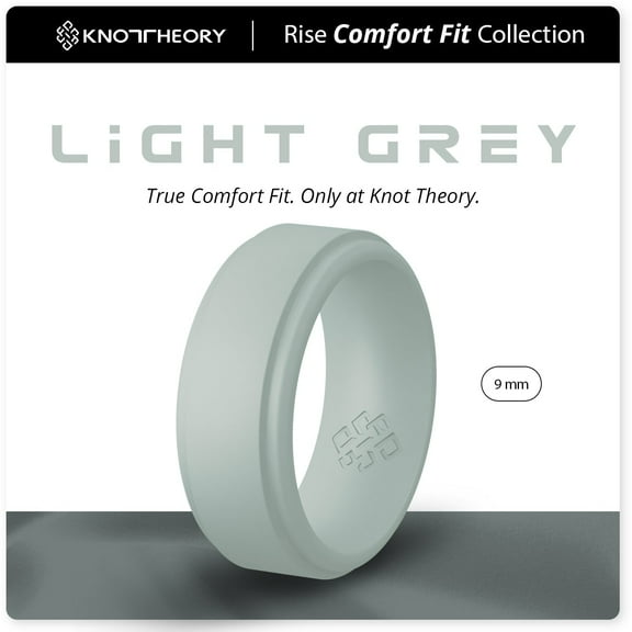 Light Grey Step Edge Breathable Silicone Ring for Men 9mm Bandwidth