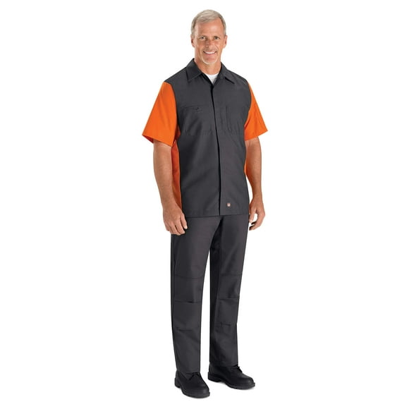Red Kap Men's Rip-Stop Short-Sleeve Crew Shirt, Charcoal/Orange, Large
