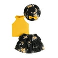 thumbnail image 2 of Aojekbee Toddler Girl Summer Outfit Solid Color Ribbed Knit Sleeveless Tank Tops Layered Ruffles Skirts Bucket Hat 3Pcs Clothes Set, 2 of 10