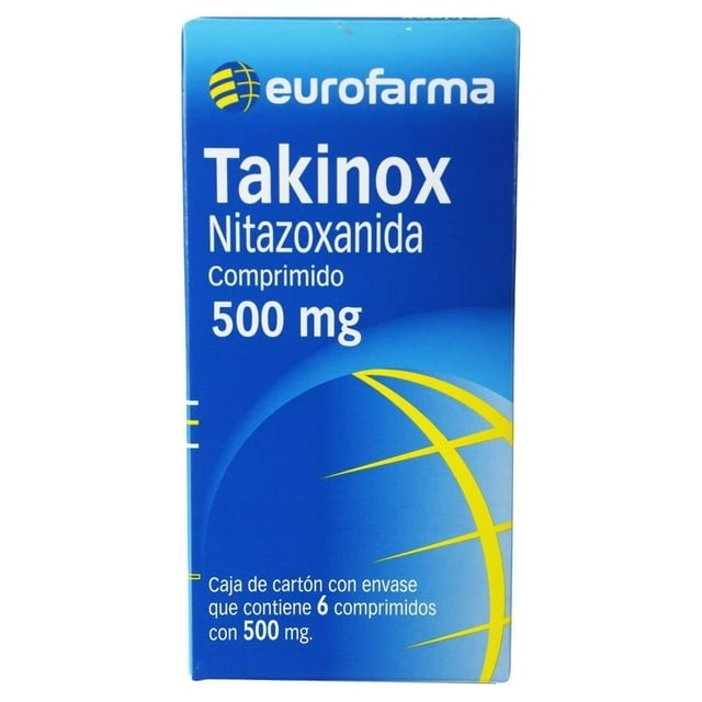Takinox Nitazoxanida caja con 6 comprimidos de 500mg cada una