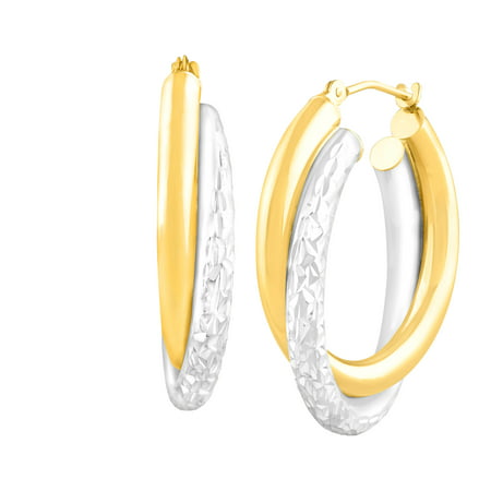 Duet Dual Crystal-Cut Hoop Earrings in 14kt Gold-Bonded Sterling Silver
