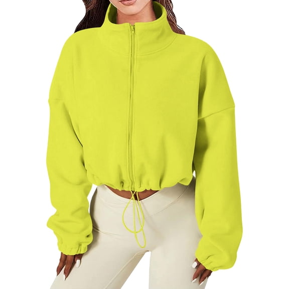 Fleece Jacket Women, Yigetop Women's Full Zip Fleece Short Jacket Warm Winter Long Sleeve Stand Collar Crop Coat Cropped Fleece Jacket Women A L