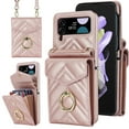 thumbnail image 1 of Nalacover Wallet Case for Samsung Galaxy Z Flip 3, RFID Blocking Crossbody Premium PU Leather Lanyard Shoulder Strap Back Purse Cover with Card Slots Metal Ring Holder Shockproof Case,Rosegold, 1 of 7