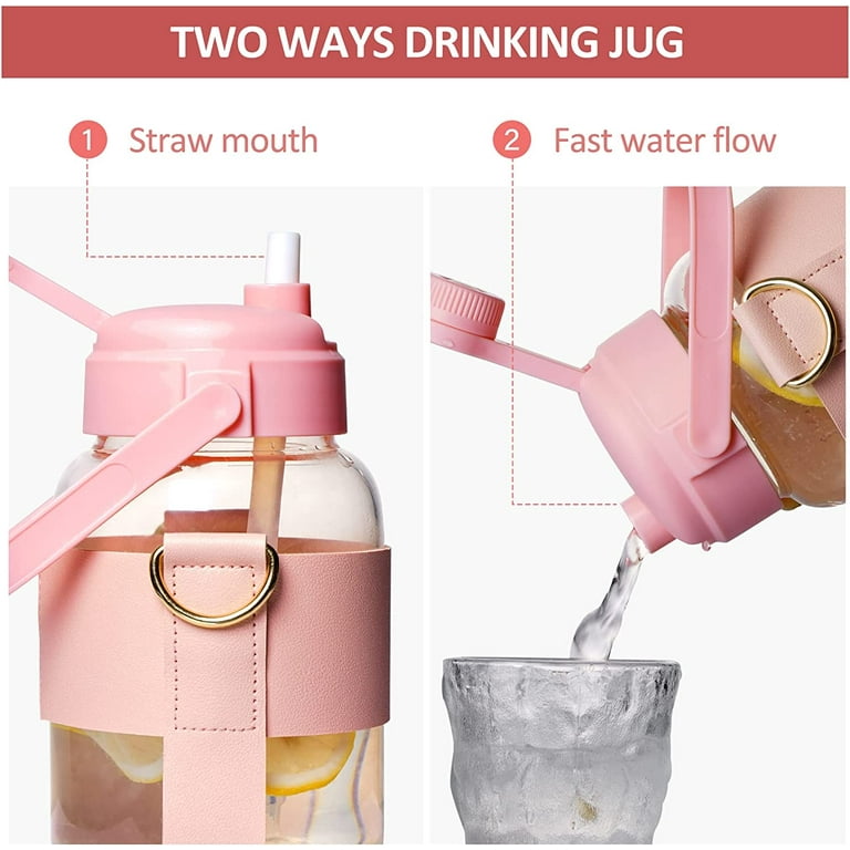 Kawaii Water Bottle with Straw Cute Large Water Bottles with Kawaii Stickers Aesthetic Leakproof Square Drinking Bottle (White 1)