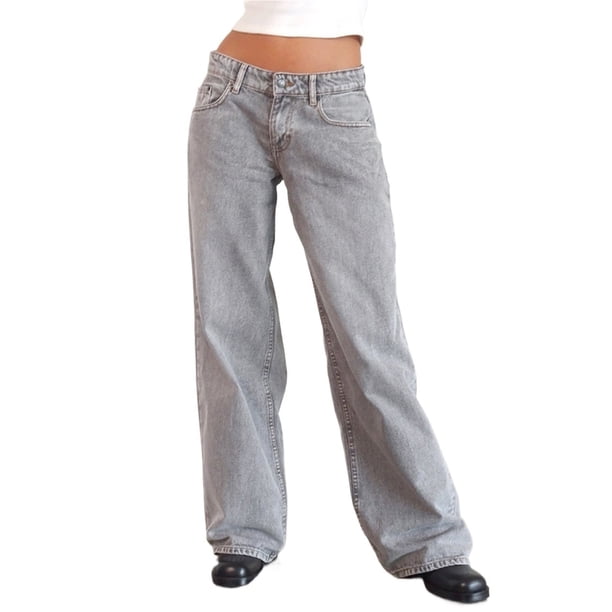 Pantalones vaqueros de pierna ancha for mujer, de talle bajo, holgados, pierna recta, pantalones de mezclilla for novio, pantalones vaqueros sueltos casuales, estilo niña Y2K