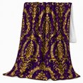 thumbnail image 2 of Golden Medallions Within Ornate Oval Frames On Purple, Cozy Flannel Blanket for Baroque Art Enthusiasts, Regal Ornate Baroque Pattern Home Decor for Living Room and Bedroom, Housewarming Gift, 2 of 7