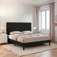 thumbnail image 3 of Einfach Full Size Platform Bed Frame with Upholstered Adjustable Velvet Vertical Tufted Headboard, Black, 3 of 8