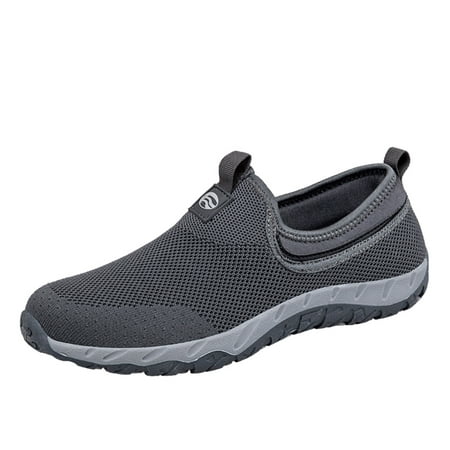 

SEMIMAY Couples Men s New Spring Flying Knit Slip On Casual Sports Shoes For Middle Aged And Elderly Dark Gray