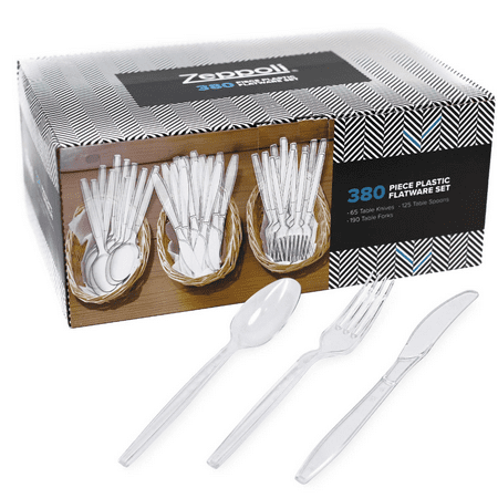 Zeppoli 380-Piece Clear Plastic Silverware Set 190 Plastic Forks, 125 Plastic Spoons, 65 Plastic Knives  Plastic Cutlery Utensil Set Clear Plastic Forks, Clear Plastic (Best Way To Clean Silverware)