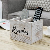 MyGift Shabby Whitewashed Wood Remote Control Organizer, White