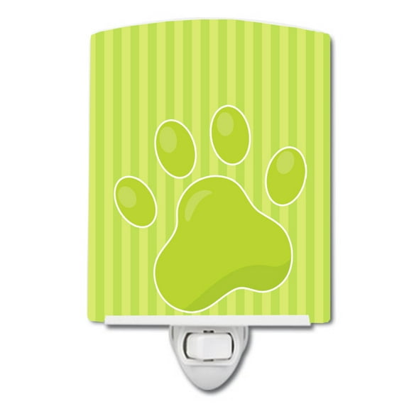Caroline's Treasures BB7074CNL Puppy Pawprint Green Stripes Ceramic Night Light, 6x4x3", multicolor