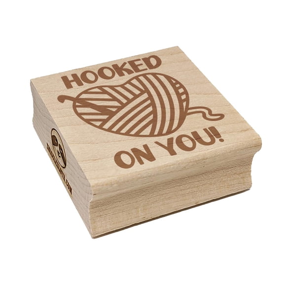 Crochet Hooked on You Heart Yarn Love Valentine's Day Square Rubber Stamp Stamping Scrapbooking Crafting - Large 2.75in