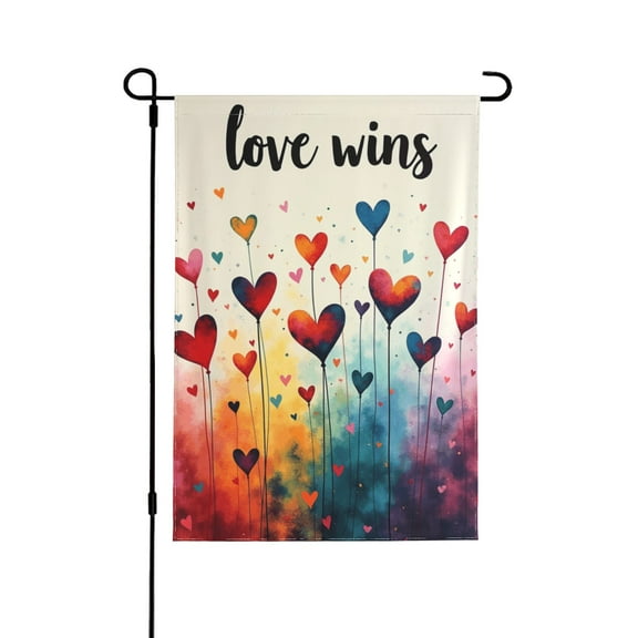 Love Wins Garden Flag 12X18 Double Sided Burlap, Small Pride Rainbow Lgbt Gay Lesbian Love Heart Garden Yard Flags Sign Banner For Pride Month Porch Outdoor Decor (Only Flag)
