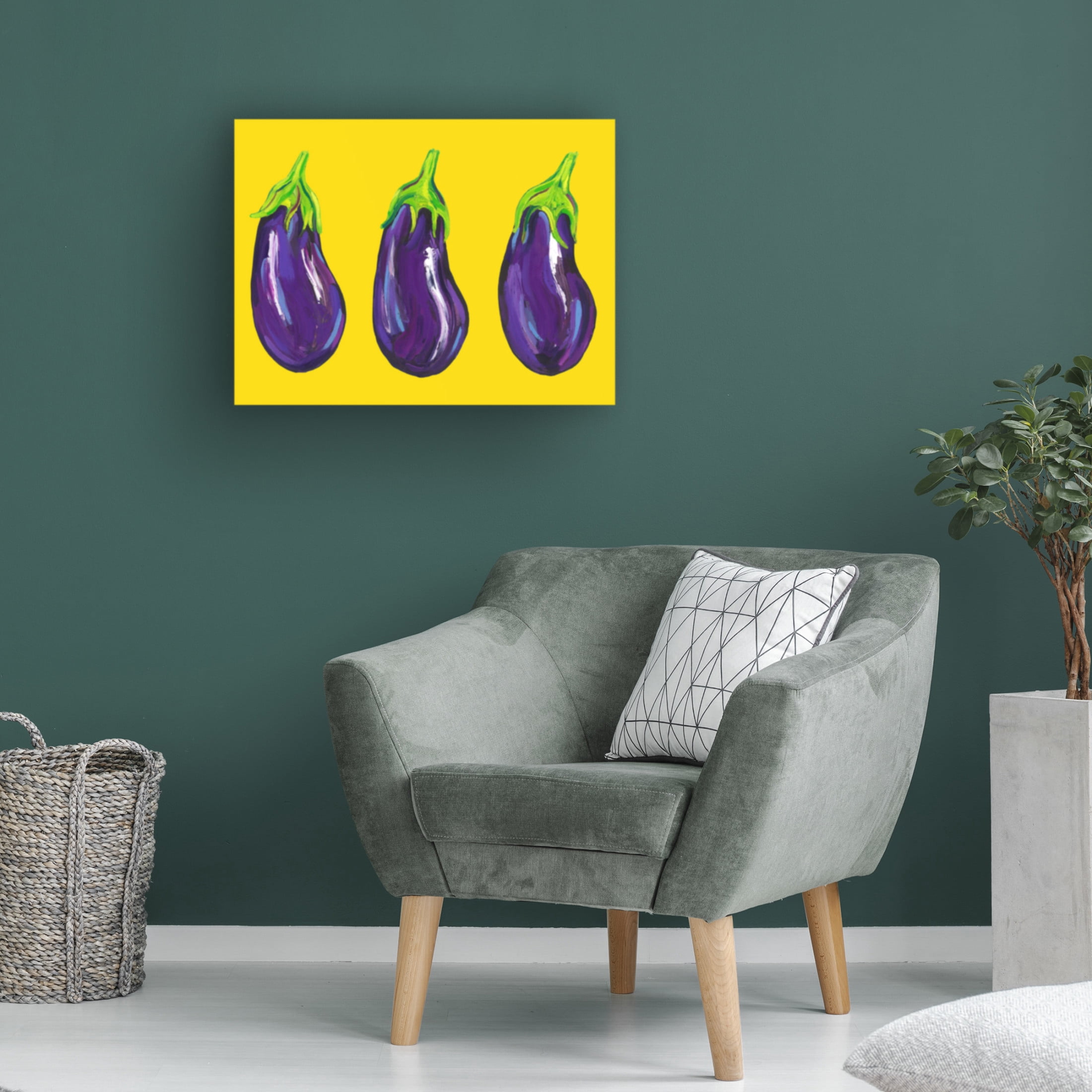 Trademark Fine Art Alice Straker  Aubergines On Yellow Canvas Wall Art