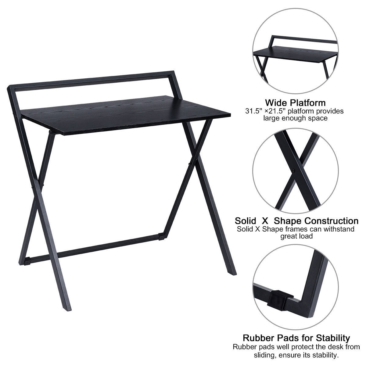 Folding Computer Desk Pc Laptop Table Study Workstation Wood Top Metal Frame New