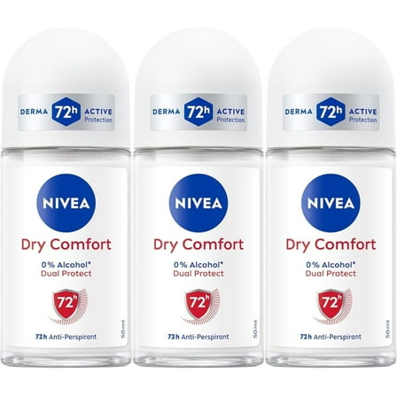 Nivea Dry Comfort Anti-perspirant Deodorant Roll On for Women No Alcohol 72H 3PK