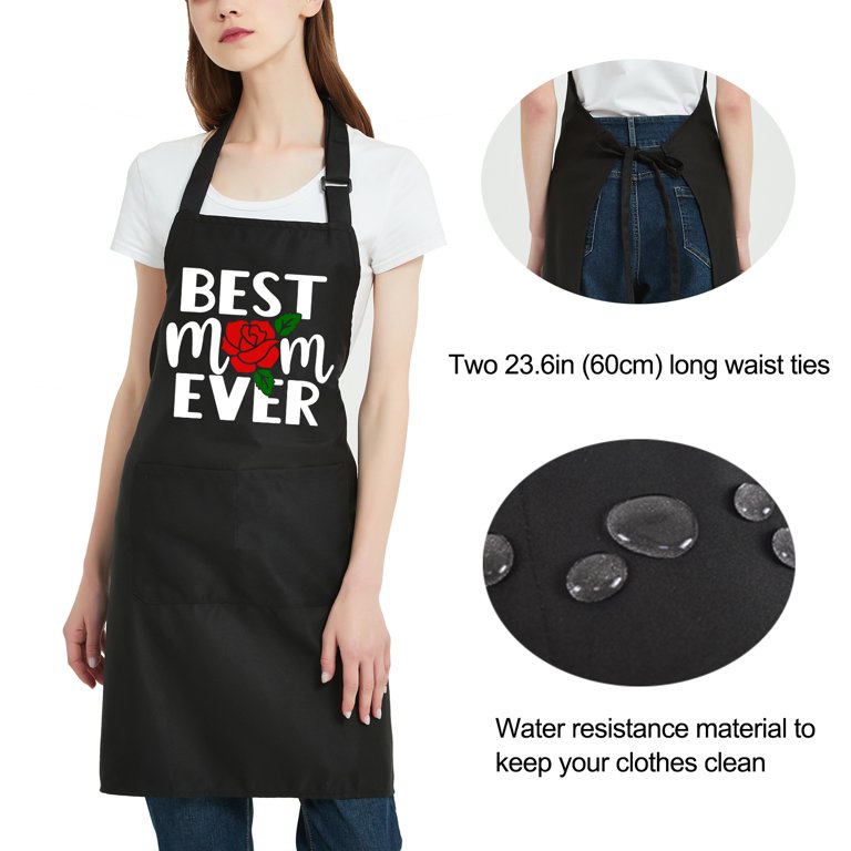 Best Mom Ever Gifts, Cooking Aprons for Women with Pockets Funny 