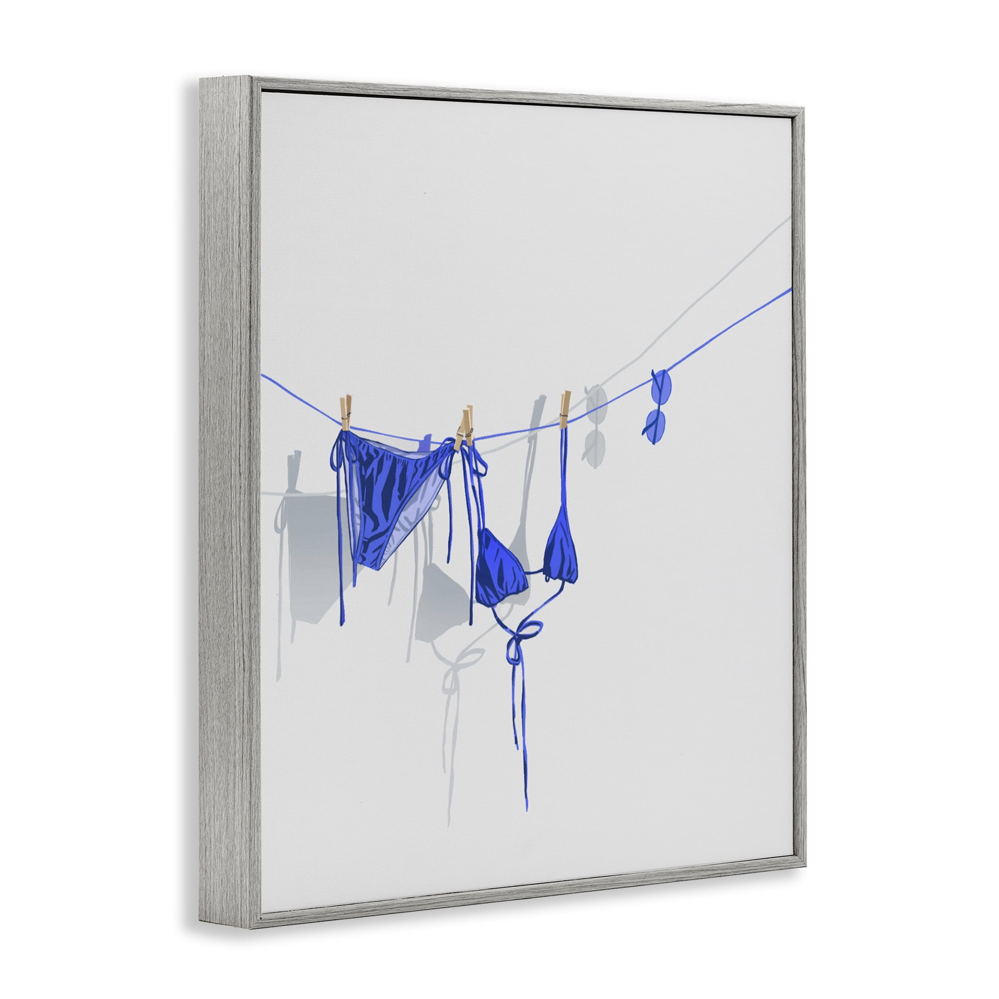 Stupell Industries Blue Bikini on Clothesline Gray Framed Giclee Art, design by Ziwei Li