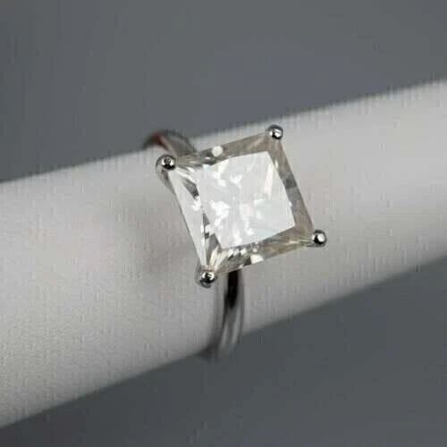 4 Ct Princess Cut Lab Created Solitaire Engagement Ring In 14K White Gold Plated