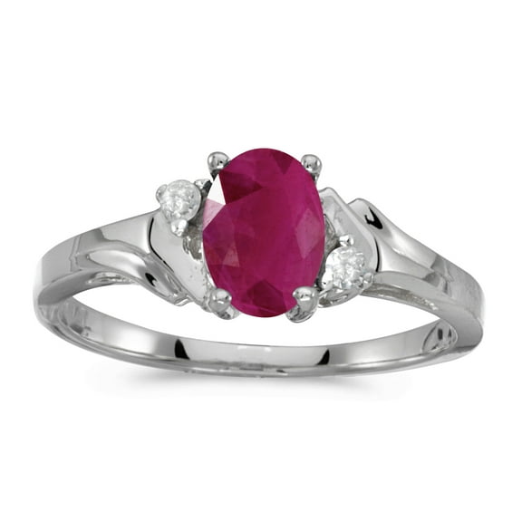 10k White Gold Oval Ruby And Diamond Ring