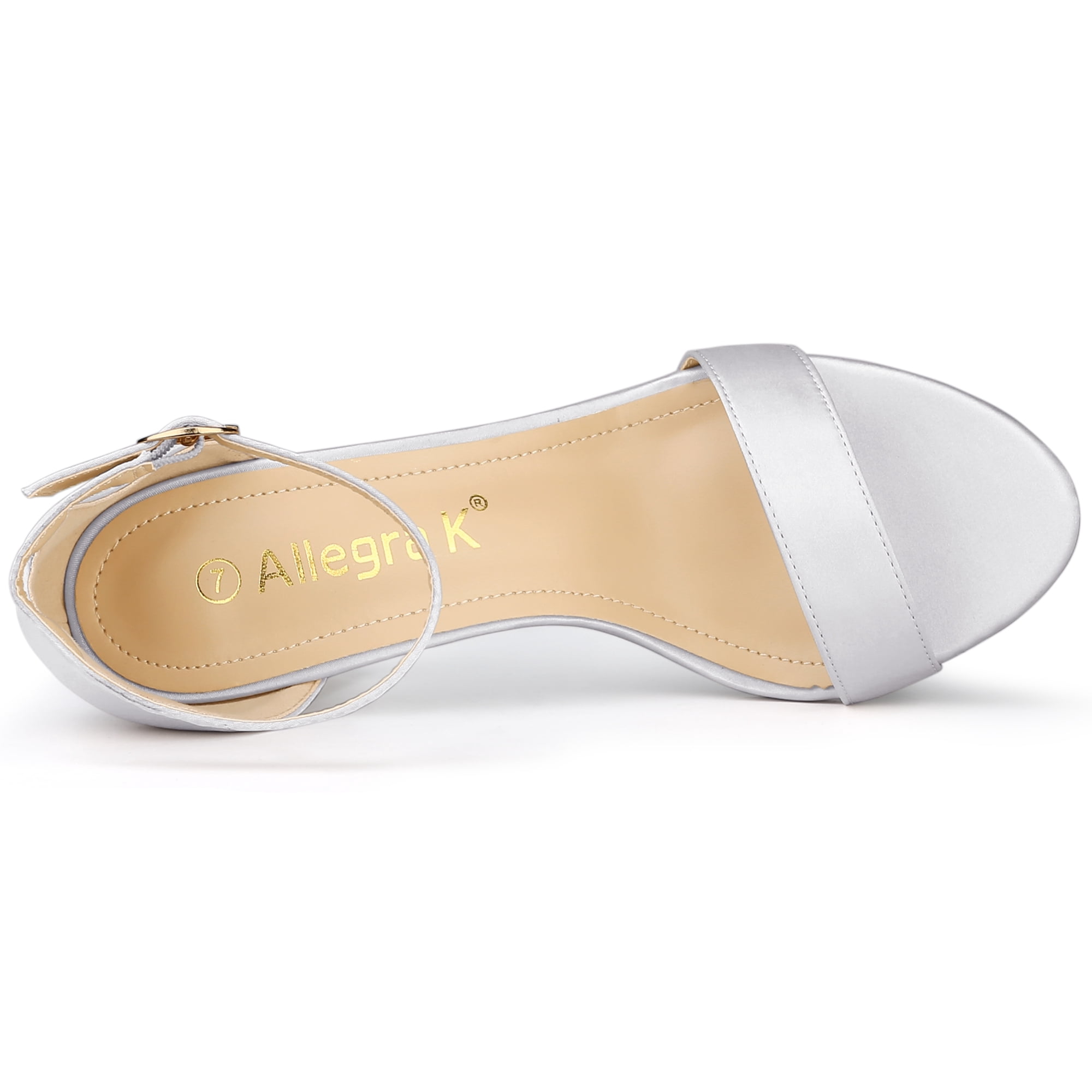 DARING DIVA Women's Satin Ankle Strap Chunky Heels Silver 9