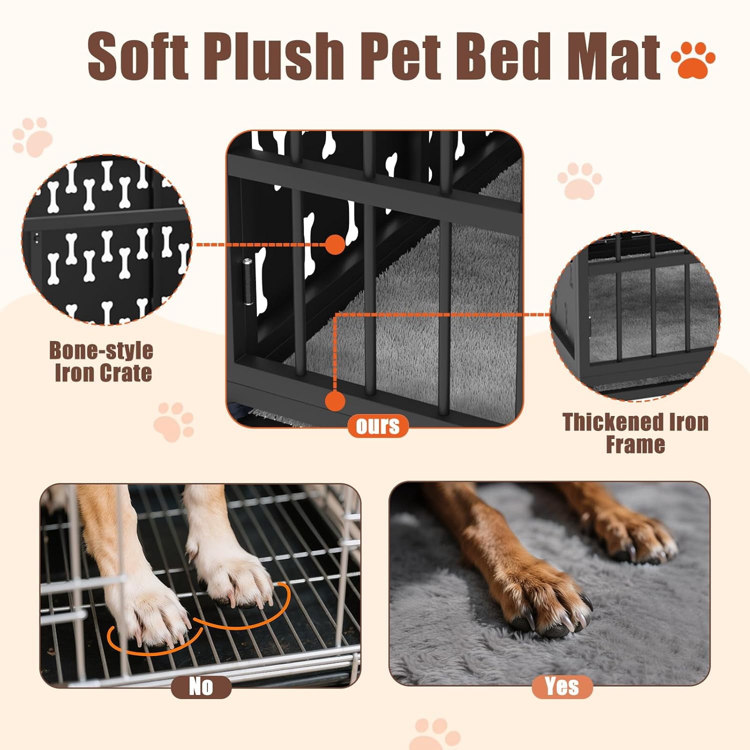 Waleaf 48 inch Heavy Duty Indestructible Dog Crate, Escape Proof Dog Cage with Enclosed Design, High Anxiety Dog Crate for Large Dogs, Lockable Wheels and Removable Trays, Large