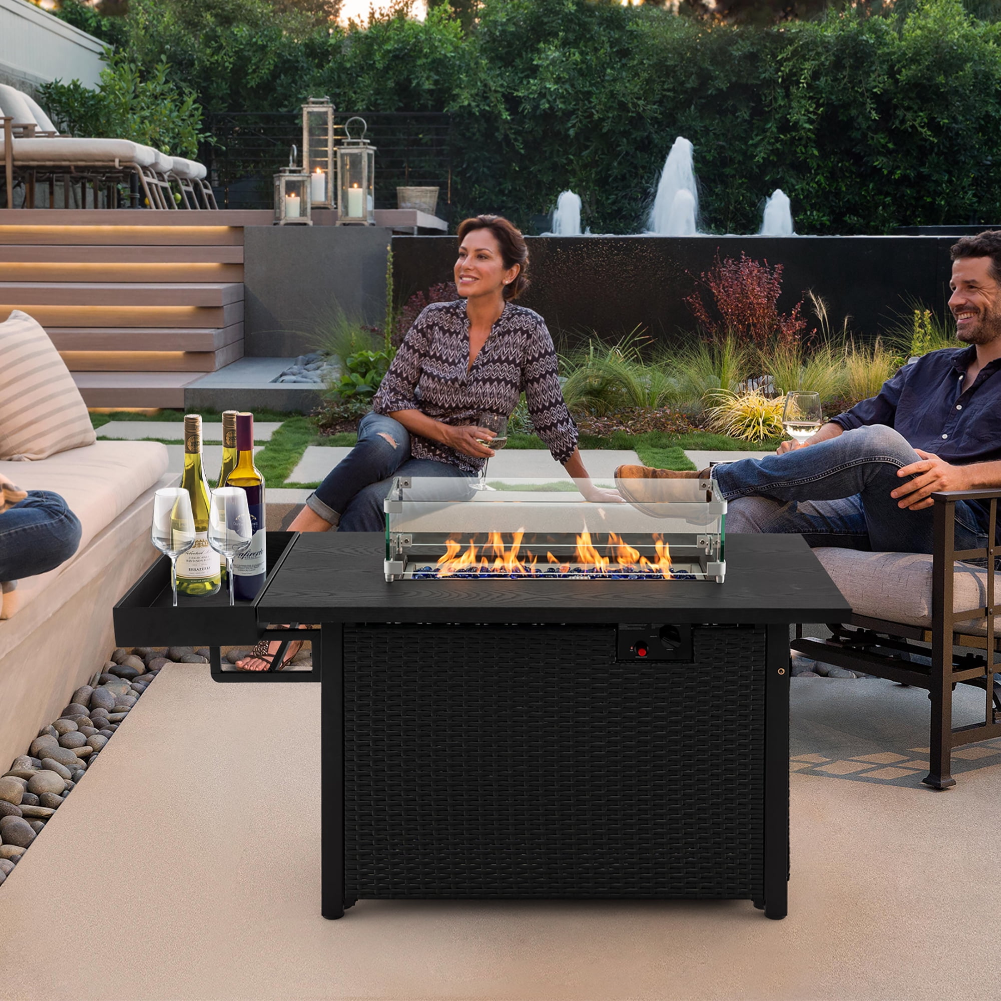 Gymax Propane Gas Fire Pit Table 52 Inch Propane Fire Pit w/ Wind Guard 50,000 BTU Heat Output Black