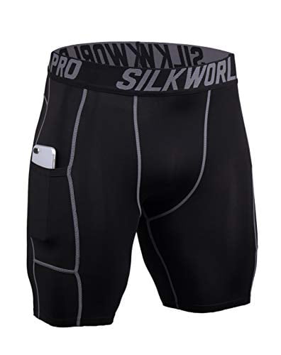 SILKWORLD Mens Compression Shorts Pockets Sports Running Tight