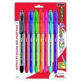 Pentel 1 mm. Medium Tip Refillable Ballpoint Pen - Clear Barrel, Pack 8