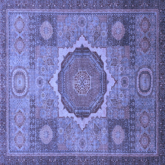 Ahgly Company Indoor Square Oriental Blue Modern Area Rugs, 8' Square