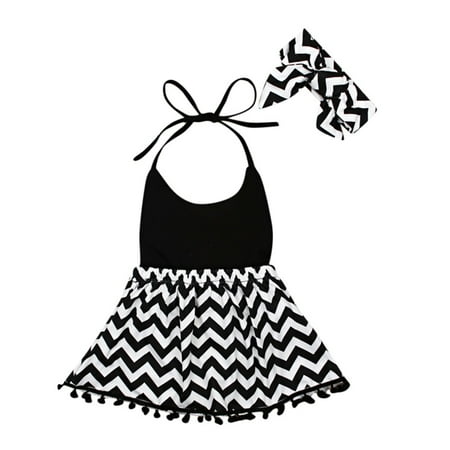 

2PCS Toddler Baby Girls Sleeveless Striped Dress + Hair band Set Outfit