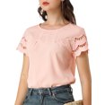 thumbnail image 5 of INSPIRE CHIC Women's Casual Lace Sleeve Cotton Lace Panel Blouse Pink XL, 5 of 6