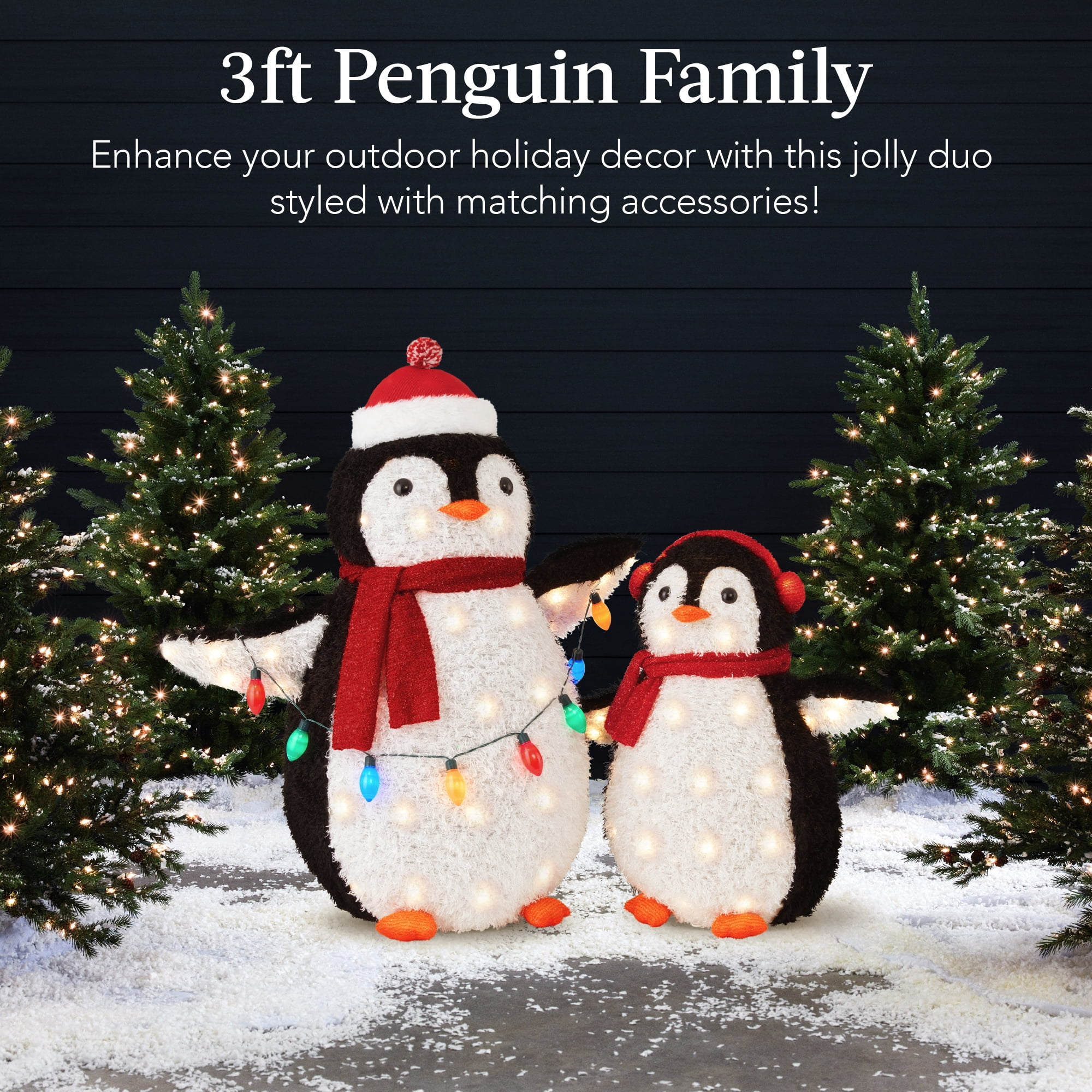 Best Choice Products 2-Piece Lighted 3ft Pop-Up Penguin Family Outdoor Christmas Decoration w/ 150 LED Lights - Red