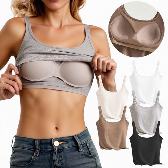 vigerkar Womens Cotton Crop Tank Tops with Built in Bras Casual Scoop Neck Summer Cami Trendy Comfy Basic Tank Tops (Coffee, XL)