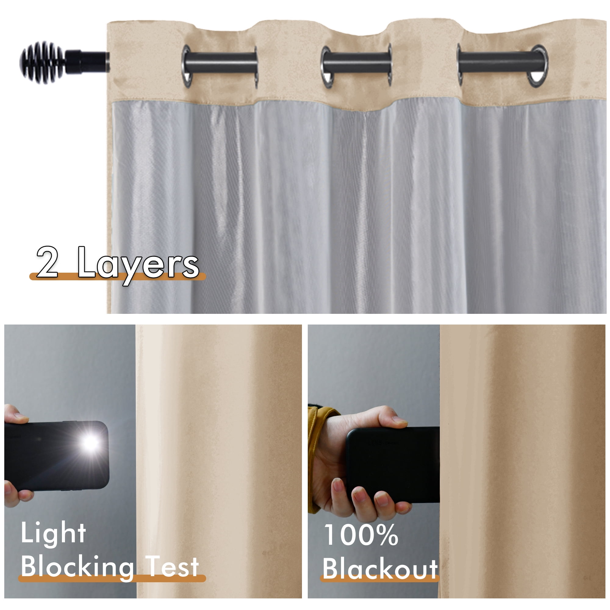 XWZO Total Blackout Curtains for Bedroom with Tiebacks, 100% Light Block Window Curtain Drape 2 Panels Set, Noise Reducing Privacy Curtain for Living Room, Biscotti Beige,38 x 84