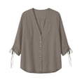 thumbnail image 4 of dazeni Oversized Blouse for Women Ruched Drawstring Long Sleeve Tops Loose Fit V Neck Shirts Casual Dressy Top Gray Large, 4 of 6