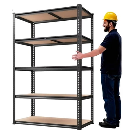 5 Tier Storage Shelves, Heavy Duty Metal Shelving Unit 2000 lbs, Adjustable Gourd Hole Rack for Garage Pantry Closet Kitchen Warehouse, Black